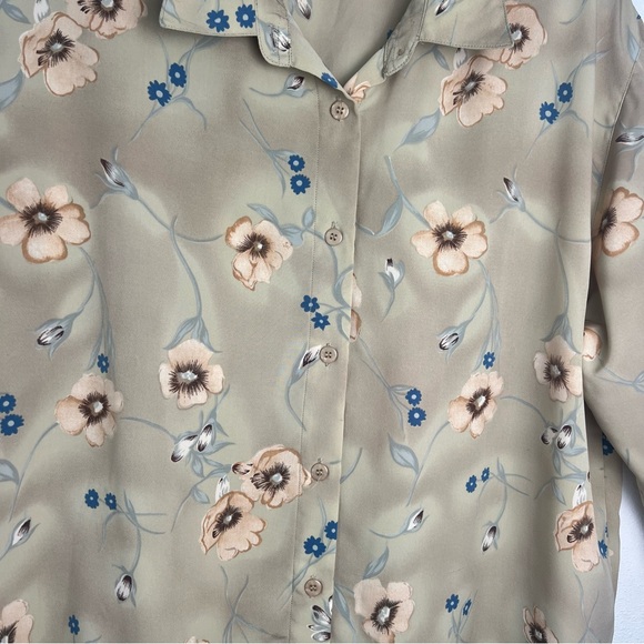 Naji Ahdoot Women Top Light Olive Floral Button-Up Blouse Long Sleeve Size XL - Picture 7 of 14